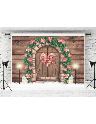 St Valentin Porte de Grange en Bois Foncé Rose Coeur Chaud Lampadaire Toile de fond M12-41 en stock