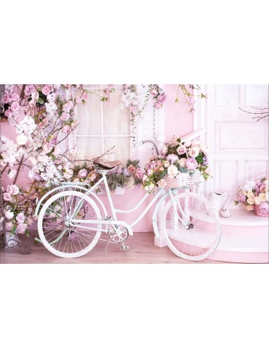 Mur Rose Rempli de Fleurs Bicycle Blanc Toile de fond M1-08 Paris Déstockage Promo