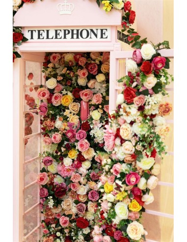 Cabine Téléphonique Romantique Rose Remplie de Fleurs Toile de fond M1-13 ouvre sa boutique