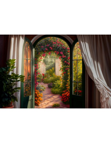 Peinture à l'huile printanière Exquisite élégante maison Jardin de roses Toile de fond RR3-12 livraison gratuite