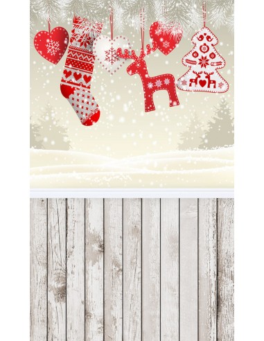 Noël Stocking Décor Plancher Bois Toile de fond M10-77 hantent personnes