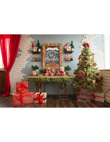 Arbre de Noël Rouge Rideau Cadeaux Studio Toile de fond M11-36 en ligne des produits 