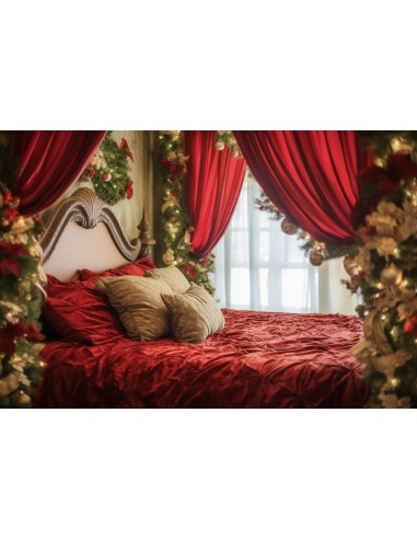 Noël Chambre Guirlande Rouge Lit Toile de fond M11-39 Pour