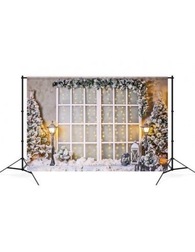 Sapin de Noël Neige Étoiles Lumières de Rue Fenêtre Verre Toile de fond M11-80 50-70% off 