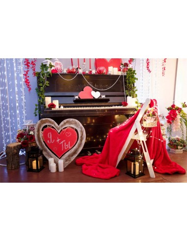 St Valentin Coeur Rouge Décorations Romantiques Piano Fleuri Toile de fond M12-18 de France